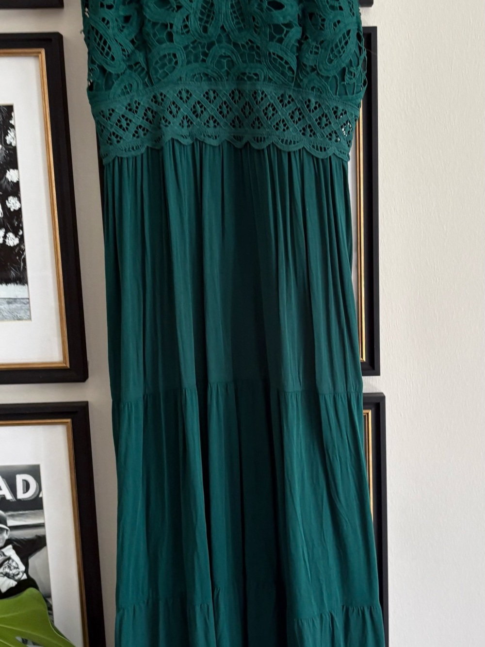 Source Unknown Lace-Bodice Maxi Dress in Teal Green